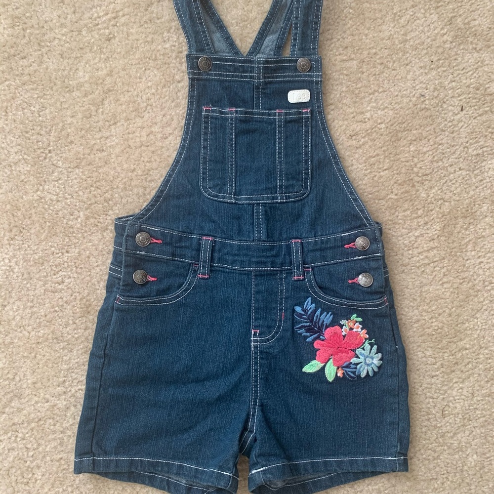 Lee Dark Washed Denim Embroidered Overall Shorts Size 6X